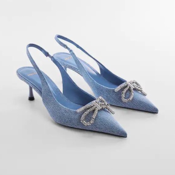 RARE MANGO RHINESTONE DENIM SLINGBACK SHOES LIMITED EDITION - Picture 4 of 9